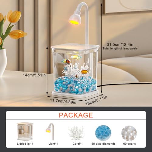 Qpets® Betta Fish Tank, Ventilated Roofed Clear Small Fish Tank with LED Light, Romantic Blue Pebble Faux Pearl Coral Ornaments Qpets® Betta Fish Tank, Ventilated Roofed Clear Small Fish Tank with LED Light, Romantic Blue Pebble Faux Pearl Coral Ornaments